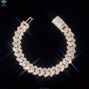 Bracelet cubain en argent sterling S925 avec diamants baguette VVS, testeur de diamants VVS, moissanite glacée, pour hommes - Product Image 1