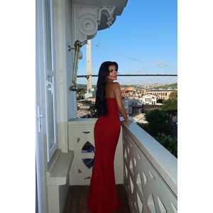 Vestido de Noche Borgoña Orson con Abertura Alta, Estilo Vestido de Gala, Cintura Imperio, Decoración Floral 3D y Perlas para Fiestas, Talla XS - Product Image 1