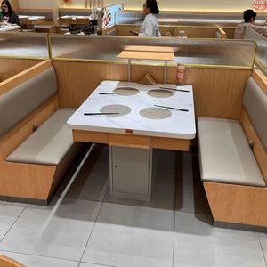 Ensemble de <span class=keywords><strong>table</strong></span> à manger commerciale de luxe en ardoise/marbre avec cuisinière à <span class=keywords><strong>induction</strong></span> intégrée et barbecue, design moderne, cadre en acier, utilisation en centre commercial - Product Image 4