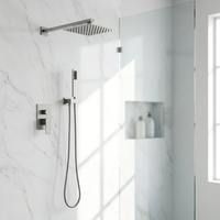 Ensemble de douche moderne pour hôtel, mitigeur monocommande encastré à deux trous avec cartouche céramique brossée, effet pluie, en acier inoxydable SUS304