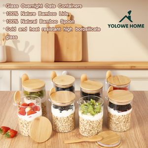 YOLOWE HOME Pots en verre <span class=keywords><strong>de</strong></span> 18 oz pour la préparation des repas, contenants pour les flocons d'avoine du jour au lendemain, couvercles en bambou, cuillères, collations pour le petit-déjeuner, pudding aux graines <span class=keywords><strong>de</strong></span> <span class=keywords><strong>chia</strong></span>, rangement - Product Image 4
