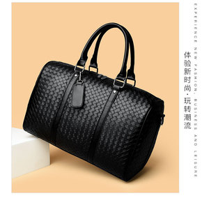 Bolsa de Viaje de Moda, Gran Capacidad, Bolsa de Lona de Cuero PU Tejido para Hombre con Compartimento para Zapatos, Bolsa de Equipaje Multifuncional - Product Image 5