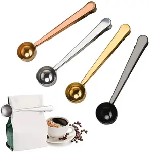 Mirror Gold Measuring Spoon Set Coffee Scoop Food Grade Coffee Tea Stainless Steel CLASSIC Laser Logo Coffee Spoon with Bag Clip