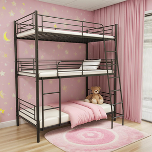 <span class=keywords><strong>Lit</strong></span> <span class=keywords><strong>superposé</strong></span> <span class=keywords><strong>triple</strong></span> <span class=keywords><strong>en</strong></span> acier inoxydable à trois niveaux avec décoration <span class=keywords><strong>en</strong></span> <span class=keywords><strong>bois</strong></span> moderne, gain de place pour le salon et la chambre à coucher - Product Image 4