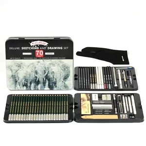 New Hot Sale 70 Pieces Sketching Pencils Iron Box Set Sketching Tools Set Fine Art Drawing Pencils Set