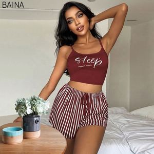 Wholesale Summer Sexy Sleeveless Pajamas Ladies Sling + 2 Piece <b>Set</b> Night Wear for <b>Women</b> Short Sleepwear - Product Image 3