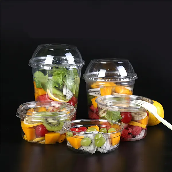 Wholesale custom disposable PET Eco-friendly plastic bowl fruit and vegetable bowl Yogurt salad bowl with PET dome cover