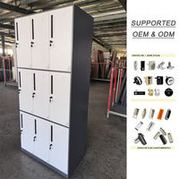 Casier en acier à 9 portes et 3 colonnes, 0,5 à 0,8 mm, avec trous d'aération et porte-étiquettes, MOQ 5 ensembles pour outils, documents et équipements du personnel