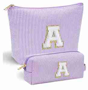 Sac de maquillage en seersucker, sac à main de voyage pour femme, trousse de maquillage, sac de voyage pratique pour les vacances, sac de shopping en toile, sac de plage - Product Image 3