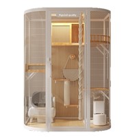 Villa pour chat de luxe en bois massif, mobile, avec vitrine panoramique en verre trempé, meuble de présentation intérieur pour animaux de compagnie, cage à chat multi-niveaux pour l'intérieur