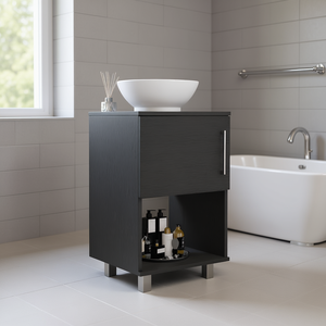 Mueble de baño individual Pittsburgh de 24 pulgadas en madera oscura, moderno, de pie, con estante abierto y gabinete con una sola puerta - Product Image 2