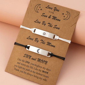 Bracelets en acier inoxydable « Je t'aime jusqu'à la lune et retour » et « Tu es mon rayon de soleil » pour couple, pendentifs soleil et lune - Product Image 1