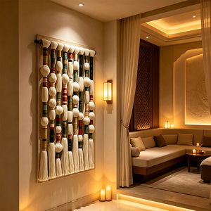 Escultura de Pared de Macramé con Cuentas Multicolores, Vertical, de Techo Alto, Moderna y Lujosa, para Penthouse, Hotel Contemporáneo, Interior - Product Image 3
