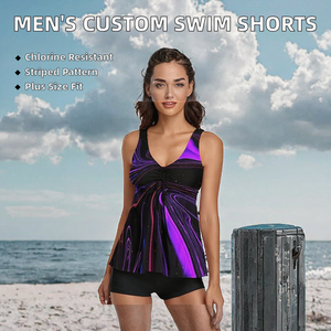 Custom Sublimation Print Women Tankini Swimwear Two Piece Set V Neck Marble Pattern Beach <b>Swimsuit</b> - Product Image 2