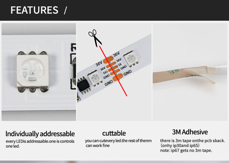 WS2811digital pixel led strip 54leds/m DC36v super length 30m per roll constant current smart led strip rgb
