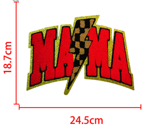 Accessoires vestimentaires : Grandes écussons à paillettes colorées en forme de cœur, lettres « Mama », thermocollants et auto-adhésifs, en chenille, personnalisables - Product Image 3