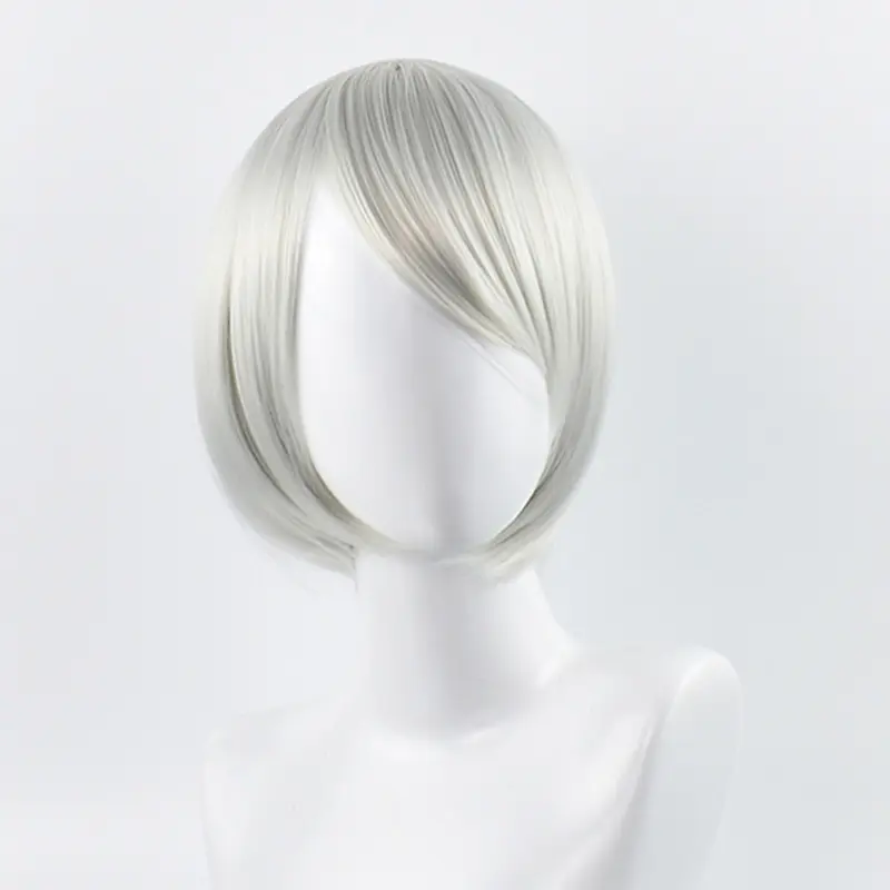 New2024 Peluca gris plateada inspirada en Nier Automata 2B Cosplay Peluca de pelo corto para mujeres Nier Mechanical Era Peluca sintética