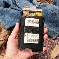 Portefeuille automatique en cuir véritable avec logo personnalisé, anti-vol RFID, porte-cartes de visite en métal, unisexe, pour les voyages