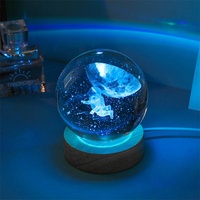 Lampe de table décorative 3D sculptée au laser boule de cristal méduse dauphin étoile de mer baleine coquillage USB LED veilleuse maison chambre à coucher