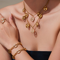 Ensemble de bijoux collier et bracelet en acier inoxydable avec fermoir nez de cochon et pendentif zircon - Cadeau tendance pour femme pour les soirées