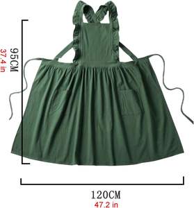 Baumwoll-Leinen Schürze Einfarbig Reinigungs- und Kochschürze für Küche und Garten für Frauen und Mädchen mit Taschen - Product Image 3