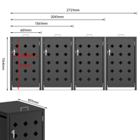 Abri de rangement extérieur 240L en acier galvanisé pour poubelles, ensemble de quatre couvercles de poubelles à roulettes avec serrures pour jardin