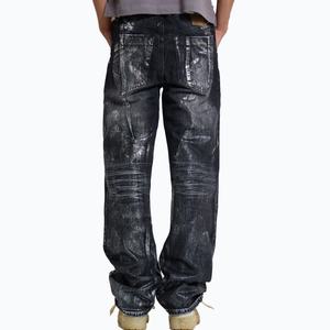 Fabricante de Jeans, Jeans de Mezclilla de Alta Calidad, Corte Recto Ajustado, Estilo Vintage para Hombre, Lavado Negro, Acabado Metálico Color Gris Metálico - Product Image 3