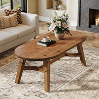 Table basse ovale de 47 pouces en bois de pin massif, coins arrondis adaptés aux enfants, table d'appoint moderne pour le salon