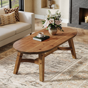 Mesa de Centro Ovalada de 47 Pulgadas, Madera de Pino Sólida, Esquinas Suaves Aptas para Niños, Mesa Auxiliar Moderna para Sala de Estar - Product Image 2