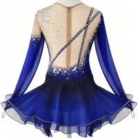 Robe de patinage artistique bleu royal et noir à strass dégradés, dos ouvert croisé, pour compétition de patinage sur glace
