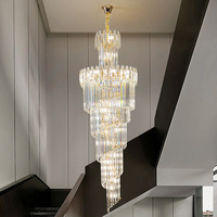 Lustre en cristal moderne en fer forgé à LED, style européen, pour salon, escalier rotatif, duplex, mini, creux, de taille moyenne