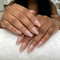Faux Ongles Roses Nude à Coller, Forme Amande Moyenne, Scintillants, Personnalisables avec Logo, Réutilisables, pour Femmes