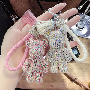 Cute Vintage Cartoon Diamond Bear Keychain Bling Crystal Fashion Teddy Bear Car Bag Charm Pendant Letterpress Printed Stainless - Product Image 2