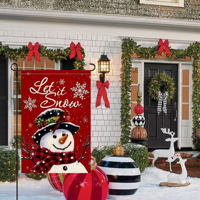 Drapeaux de jardin de Noël personnalisés en polyester à double face avec impression couleur intégrale, motif bonhomme de neige, pour la décoration de la cour