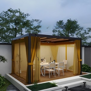 Pergola de jardin en aluminium avec profilé intégré, lumière LED étanche, design extérieur, lamelles horizontales électriques à ressort intégré - Product Image 1