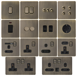 FIKO Standard UK/EU, Realizzato in Metallo, con Finitura Bronzo Antico e Maniglia in Rame Spazzolato. Presa Elettrica a 3 Vie con USB + Type-C - Product Image 1