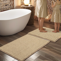 2-Piece Chenille Tufted Bathroom Rugs Set-Non-Slip Thick Soft Absorbent Boho Design Shower Floor Mats Machine Washable