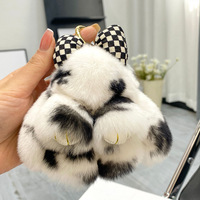 Gantungan Kunci Boneka Kelinci Rex Bulu Halus Mini 10cm, Gantungan Kunci Kelinci Lucu, Gantungan Kunci Boneka Pita Kawaii untuk Wanita, Aksesoris Tas