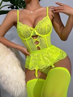 Korset Lingerie seksi wanita, dengan bantalan Bra Erotis Bra panjang ikat seksi renda merah sabuk Garters