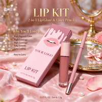 Kit de lèvres mat vegan waterproof avec rouge à lèvres liquide hydratant haute pigmentation et crayon à lèvres rétractable