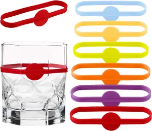 Drink Markers Wine Glass Bottle Strip Tag Silicone Drink Charms Markers Tags for Cocktail Party