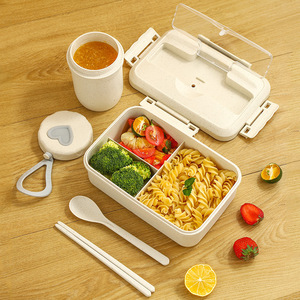 Boîte à lunch en paille de blé 800-1000 ml, boîte bento micro-ondable pour étudiants et usage au bureau - Product Image 2