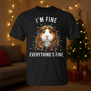 Camiseta navideña de conejillo de indias con diseño de 'Estoy bien, todo está bien' para la diversión navideña - Product Image 3