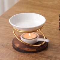 Vente en gros de chauffe-bougies en céramique dorée avec plateau blanc, brûleur d'encens aux huiles essentielles en métal