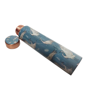 Botella de agua de cobre azul Meena con recipiente plástico a prueba de fugas con estampado de cisne - Product Image 4