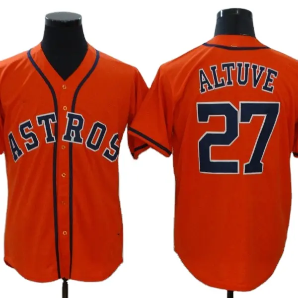 ขายส่ง2020ใหม่ราคาถูกเย็บอเมริกันเบสบอลทีมกีฬาเสื้อ Custom Houston 27 Jose Altuve