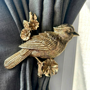 Antique Gold Bird <b>Curtain</b> Holdback Decorative Window Hardware Traditional Style Metal <b>Hook</b> <b>with</b> Floral Design - Product Image 1