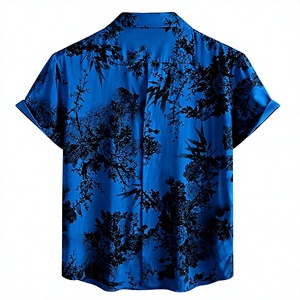Chemise décontractée pour homme en coton/polyester bleu et noir, col rabattu, manches courtes, respirante, écologique, printemps, plage - Product Image 2