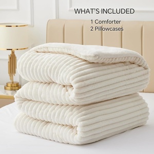 Super Soft Warm Fluffy Cream White Fleece Queen <strong>Comforter</strong> Bedding <strong>Set</strong> with 2 Pillowcases - Product Image 4