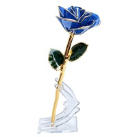 Mawar Biru Asli Berlapis Emas 24K Dengan Dudukan Akrilik, Bunga Mawar Alami Awet Selamanya, Hadiah Valentine, Pernikahan, Ulang Tahun